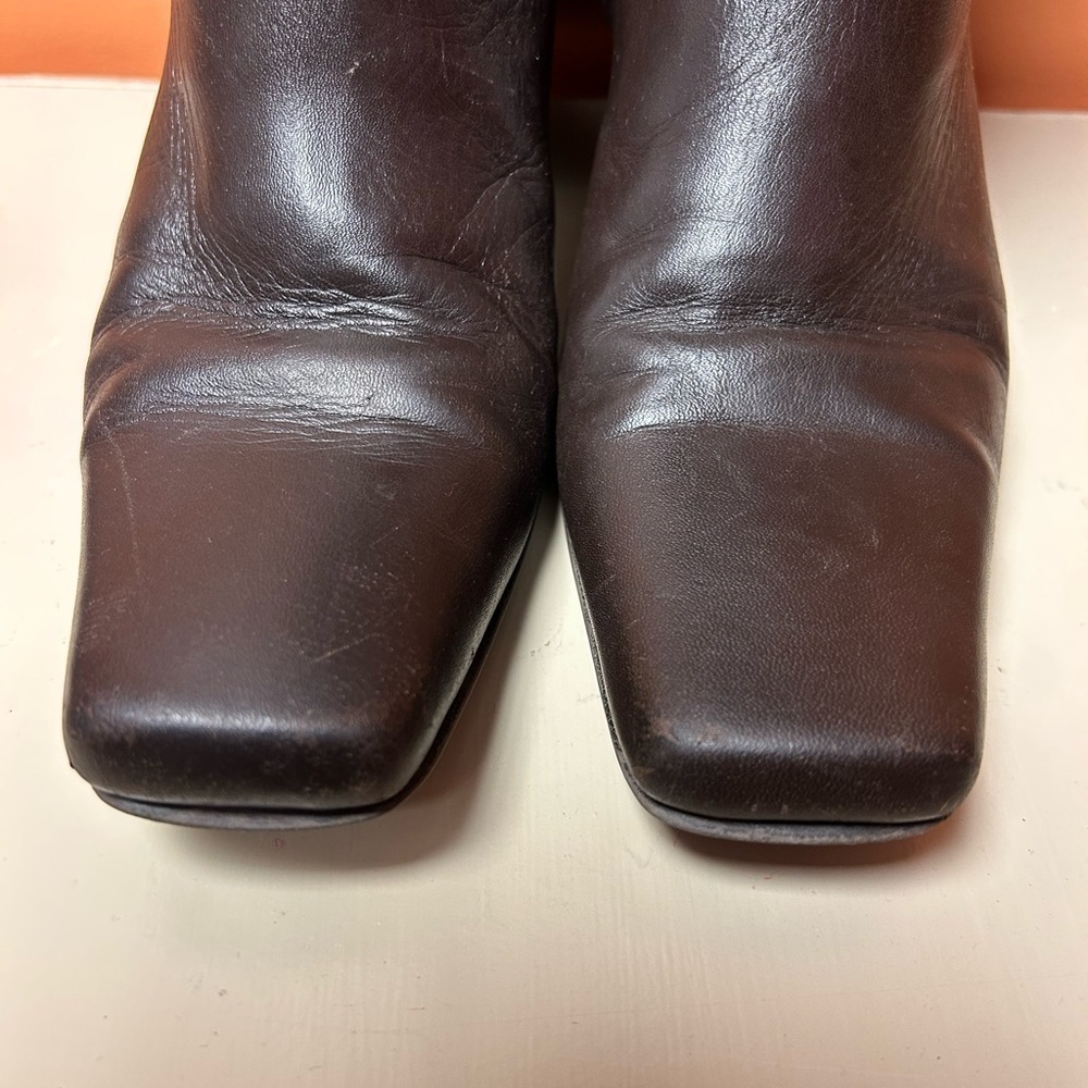 EMILIO PUCCI LUXURY BROWN LEATHER LOW HEEL BOOTS - Picture 6 of 10